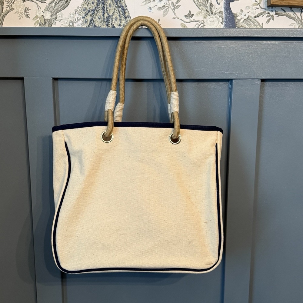 Satchels New York Canvas Boat Tote Bag NWT Nautical Rope Handles‎ Embroidered S - Picture 4 of 7